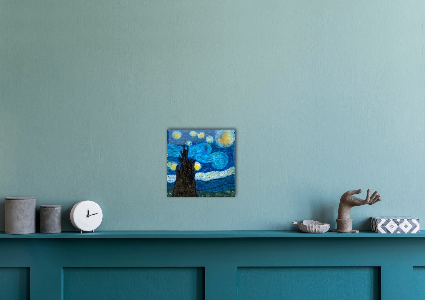 LA NOCHE ESTRELLADA: Homenaje a Van Gogh en 10x10 cm by Miriam Herencias